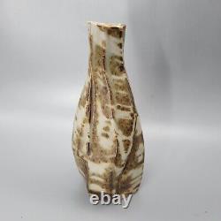 Curreri Studio Pottery Faceted Neriage Stoneware Bottle Vase Signed Vintage