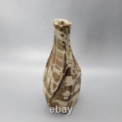 Curreri Studio Pottery Faceted Neriage Stoneware Bottle Vase Signed Vintage