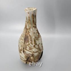 Curreri Studio Pottery Faceted Neriage Stoneware Bottle Vase Signed Vintage