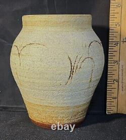 DENIS VIBERT POTTERY MATTE DECORATED VASE 5.5 x 5 SIGNED VINTAGE HAND TURNED