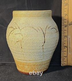 DENIS VIBERT POTTERY MATTE DECORATED VASE 5.5 x 5 SIGNED VINTAGE HAND TURNED