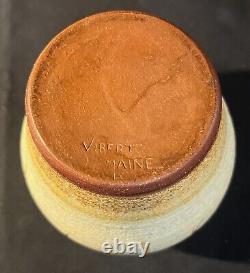 DENIS VIBERT POTTERY MATTE DECORATED VASE 5.5 x 5 SIGNED VINTAGE HAND TURNED