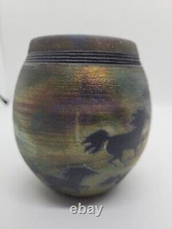 DILLER Jeremy Vintage Studio Art Pottery RAKU Wild Horse Western Cowboy Vase 5