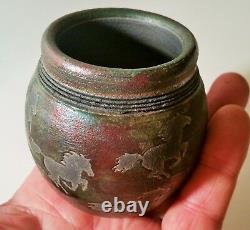 DILLER jeremy vtg studio art pottery raku wild horse western cowboy vase bowl