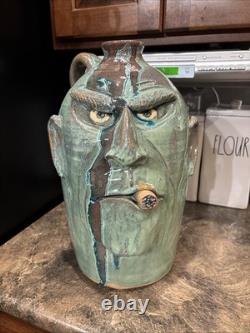 Dal Burtchaell Ugly Face Pottery Jug 16 Inch Georgia Southern Folk Art Signed