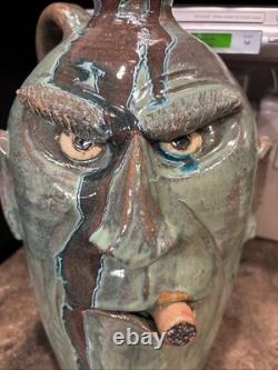 Dal Burtchaell Ugly Face Pottery Jug 16 Inch Georgia Southern Folk Art Signed