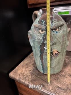 Dal Burtchaell Ugly Face Pottery Jug 16 Inch Georgia Southern Folk Art Signed