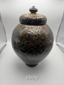 Daniel Johnston Studio Pottery Lidded Jar DV Mark Large 13 Tenmoku Glaze
