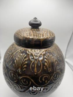 Daniel Johnston Studio Pottery Lidded Jar DV Mark Large 13 Tenmoku Glaze