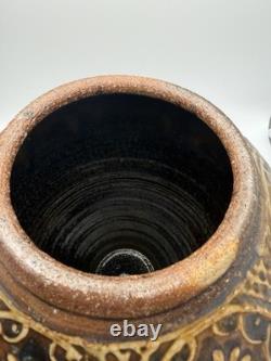 Daniel Johnston Studio Pottery Lidded Jar DV Mark Large 13 Tenmoku Glaze