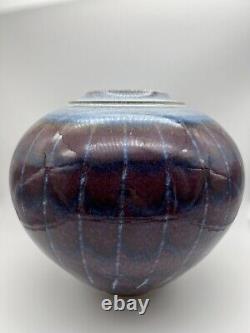 David Fernandez Vintage Studio Pottery Flambe Drip Glaze Round Vase 10.5 Signed