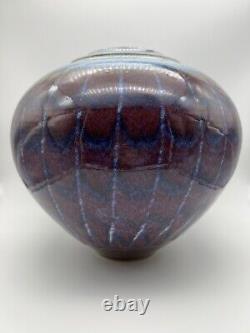 David Fernandez Vintage Studio Pottery Flambe Drip Glaze Round Vase 10.5 Signed