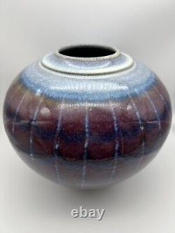 David Fernandez Vintage Studio Pottery Flambe Drip Glaze Round Vase 10.5 Signed