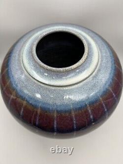 David Fernandez Vintage Studio Pottery Flambe Drip Glaze Round Vase 10.5 Signed