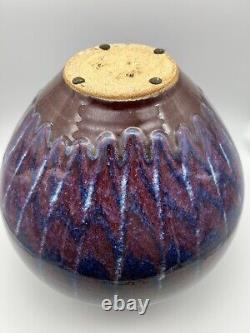 David Fernandez Vintage Studio Pottery Flambe Drip Glaze Round Vase 10.5 Signed