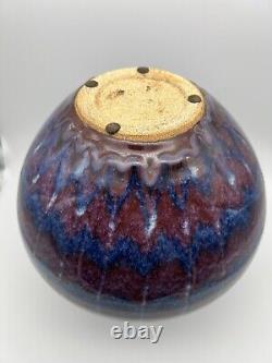 David Fernandez Vintage Studio Pottery Flambe Drip Glaze Vase 10.5 Signed