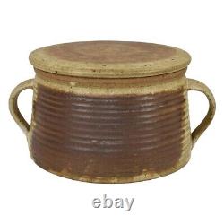 Don Reitz Studio Art Pottery Brown Stoneware Ribbed Handled Ceramic Covered Jar