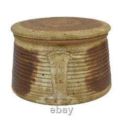 Don Reitz Studio Art Pottery Brown Stoneware Ribbed Handled Ceramic Covered Jar