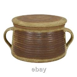 Don Reitz Studio Art Pottery Brown Stoneware Ribbed Handled Ceramic Covered Jar