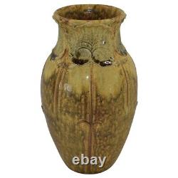 Door Studio Faience Art Pottery Handmade Mottled Brown Yellow Lotus Leaves Vase