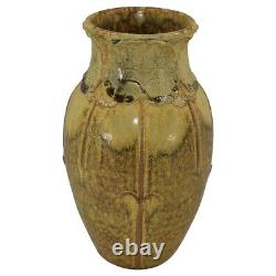 Door Studio Faience Art Pottery Handmade Mottled Brown Yellow Lotus Leaves Vase