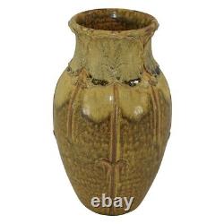 Door Studio Faience Art Pottery Handmade Mottled Brown Yellow Lotus Leaves Vase