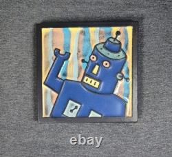 Doug Spalding Studio Robot Art Tiles (2) Detroit Ceramic Artist Signed Doug Spalding Studio Robot Art Tiles (2) Detroit Ceramic Artist Signed