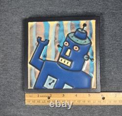 Doug Spalding Studio Robot Art Tiles (2) Detroit Ceramic Artist Signed