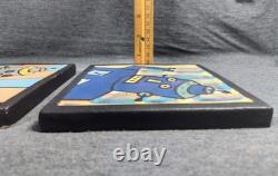 Doug Spalding Studio Robot Art Tiles (2) Detroit Ceramic Artist Signed