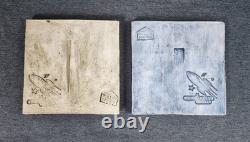 Doug Spalding Studio Robot Art Tiles (2) Detroit Ceramic Artist Signed