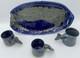 Doug Wylie Art Pottery Platter & Cups Vtg Whale Tail Handle Blue Platter 17