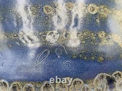 Doug Wylie Art Pottery Platter & Cups Vtg Whale Tail Handle Blue Platter 17