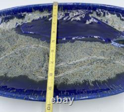 Doug Wylie Art Pottery Platter & Cups Vtg Whale Tail Handle Blue Platter 17