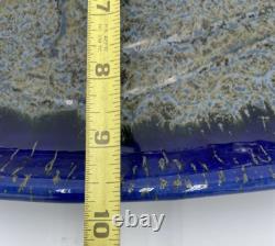 Doug Wylie Art Pottery Platter & Cups Vtg Whale Tail Handle Blue Platter 17
