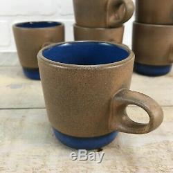 EDITH HEATH Ceramics Studio Pottery Mugs Set Of 6 VTG Moonstone Blue Stackable
