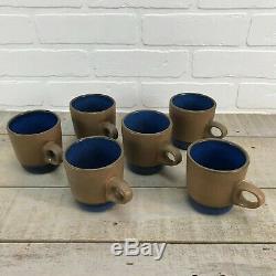 EDITH HEATH Ceramics Studio Pottery Mugs Set Of 6 VTG Moonstone Blue Stackable