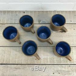 EDITH HEATH Ceramics Studio Pottery Mugs Set Of 6 VTG Moonstone Blue Stackable