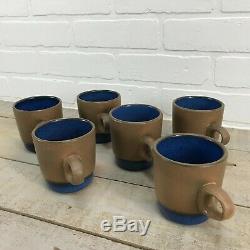 EDITH HEATH Ceramics Studio Pottery Mugs Set Of 6 VTG Moonstone Blue Stackable
