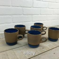 EDITH HEATH Ceramics Studio Pottery Mugs Set Of 6 VTG Moonstone Blue Stackable