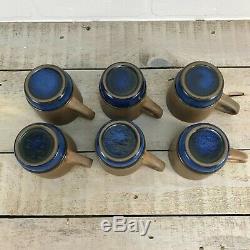 EDITH HEATH Ceramics Studio Pottery Mugs Set Of 6 VTG Moonstone Blue Stackable