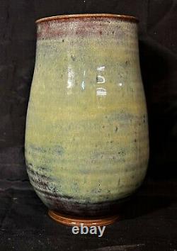 EDWIN & MARY SCHEIER THROWN VASE BLUE GREEN BURGANDY RUST 5.5 x 3.5 SIGNED MINT