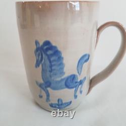 Edwin Mary Scheier Studio Pottery Mug Blue Dancing Horse RARE Signed Vintage