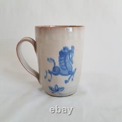 Edwin Mary Scheier Studio Pottery Mug Blue Dancing Horse RARE Signed Vintage