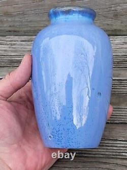 FULPER Pottery Crystalline Blue Flambe 6 Vase Oval Ink Mark Arts & Crafts 1909