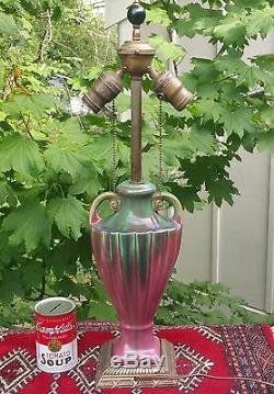 FULPER arts crafts studio pottery vtg table lamp flambe pink red drip glaze urn