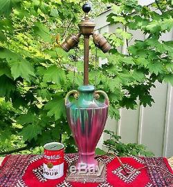 FULPER arts crafts studio pottery vtg table lamp flambe pink red drip glaze urn