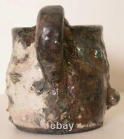 Folk Art Studio Pottery Anthropomorphic Face Mug Planter Weird Asian Signed Vtg