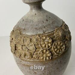 Frank Willett Studio Pottery VTG Appliqué Flowers Mid Century Modern Vase Signed