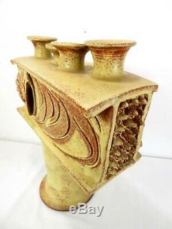 GIANT 20lb BRUTALIST STUDIO POTTERY VASE IKEBANA CERAMIC ART SCULPTURE Vtg MCM