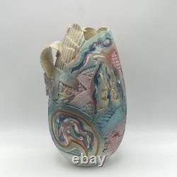 Gail Markiewicz Studio Handcraft Art Pottery 11 Patchwork Clay Vessel Vase Vtg